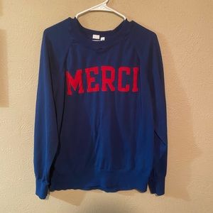 Royal blue “Merci” sweater